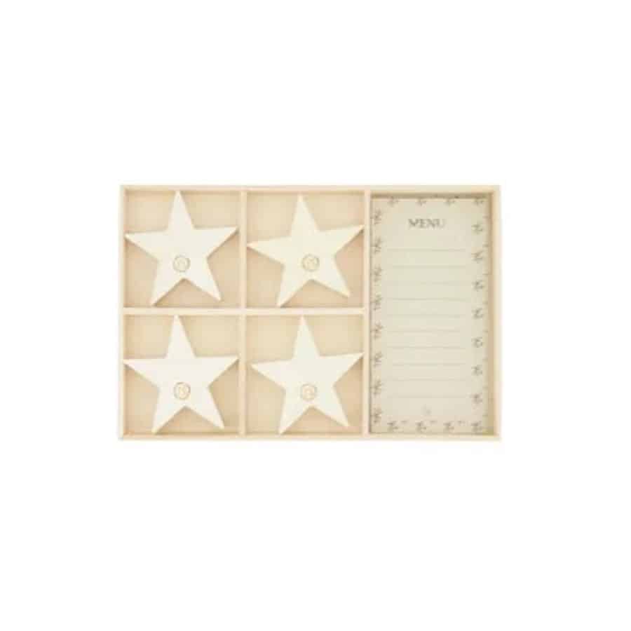 Zusss - Menukaartjes met houten standaar ster (4 stuks)